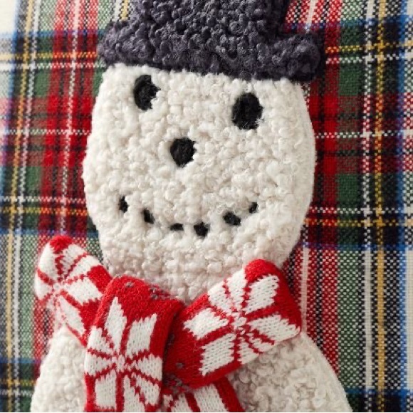 Pottery Barn Cute and Cuddly Archie The Snowman Applique Plaid Pillow Cover ☃️ - Picture 2 of 16